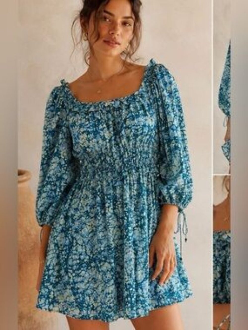 House Of Harlow Martini Puff Sleeve Smocked Ruffled Dress Size Large